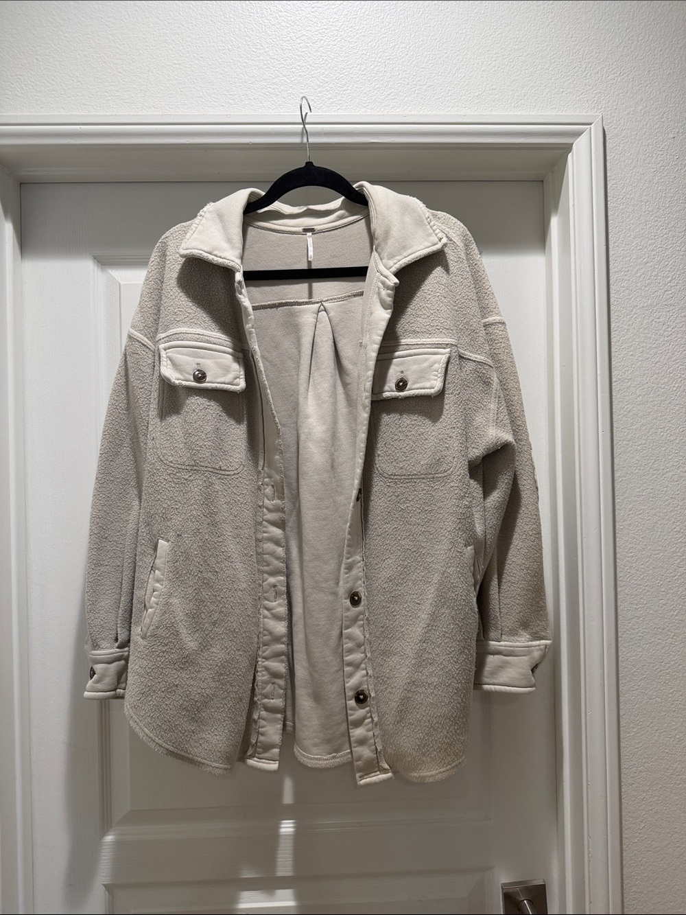 Free People Women's Cream Oversized Sherpa Shacket Jacket